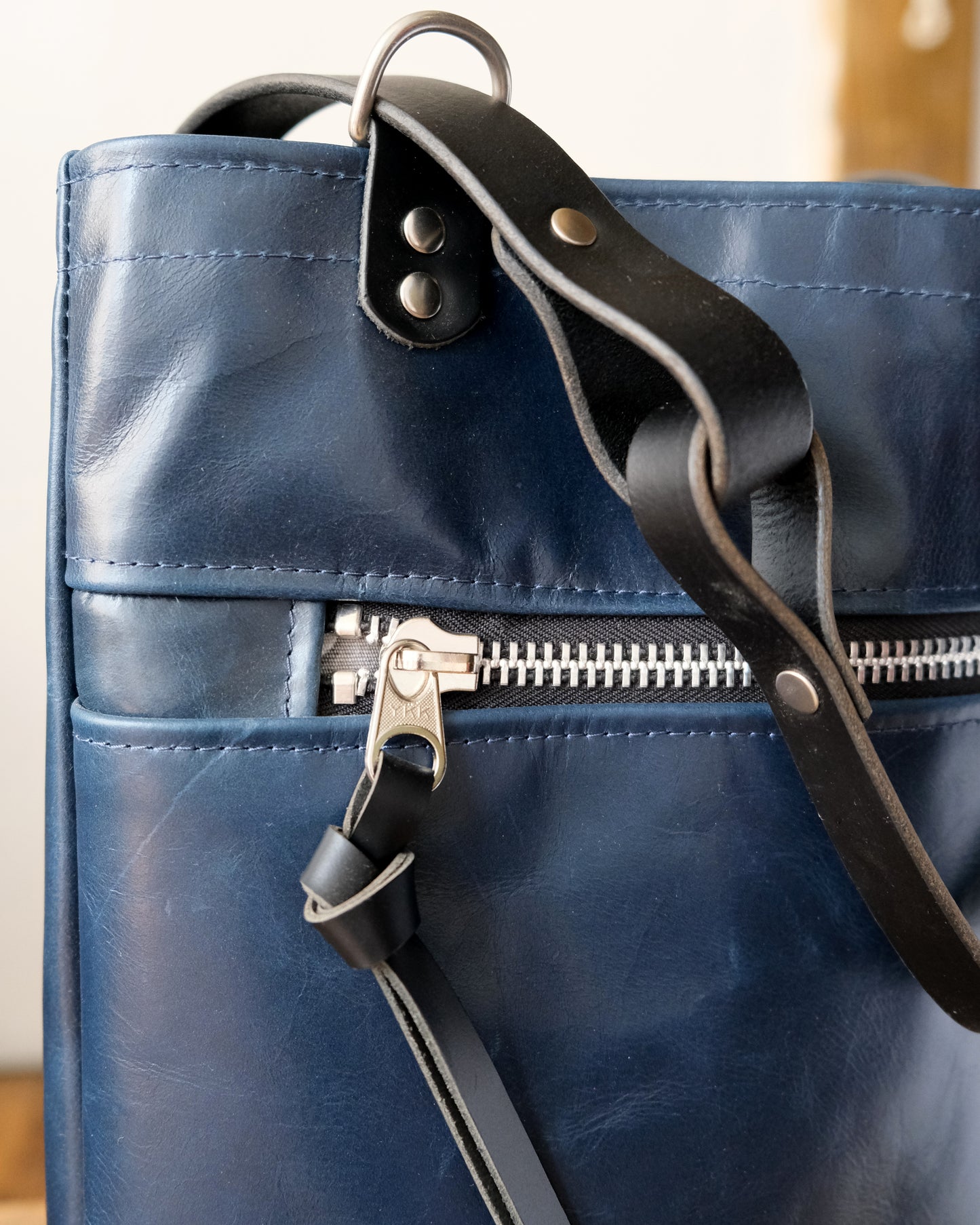 Convertible Backpack: Navy Leather (Chrome Hardware)