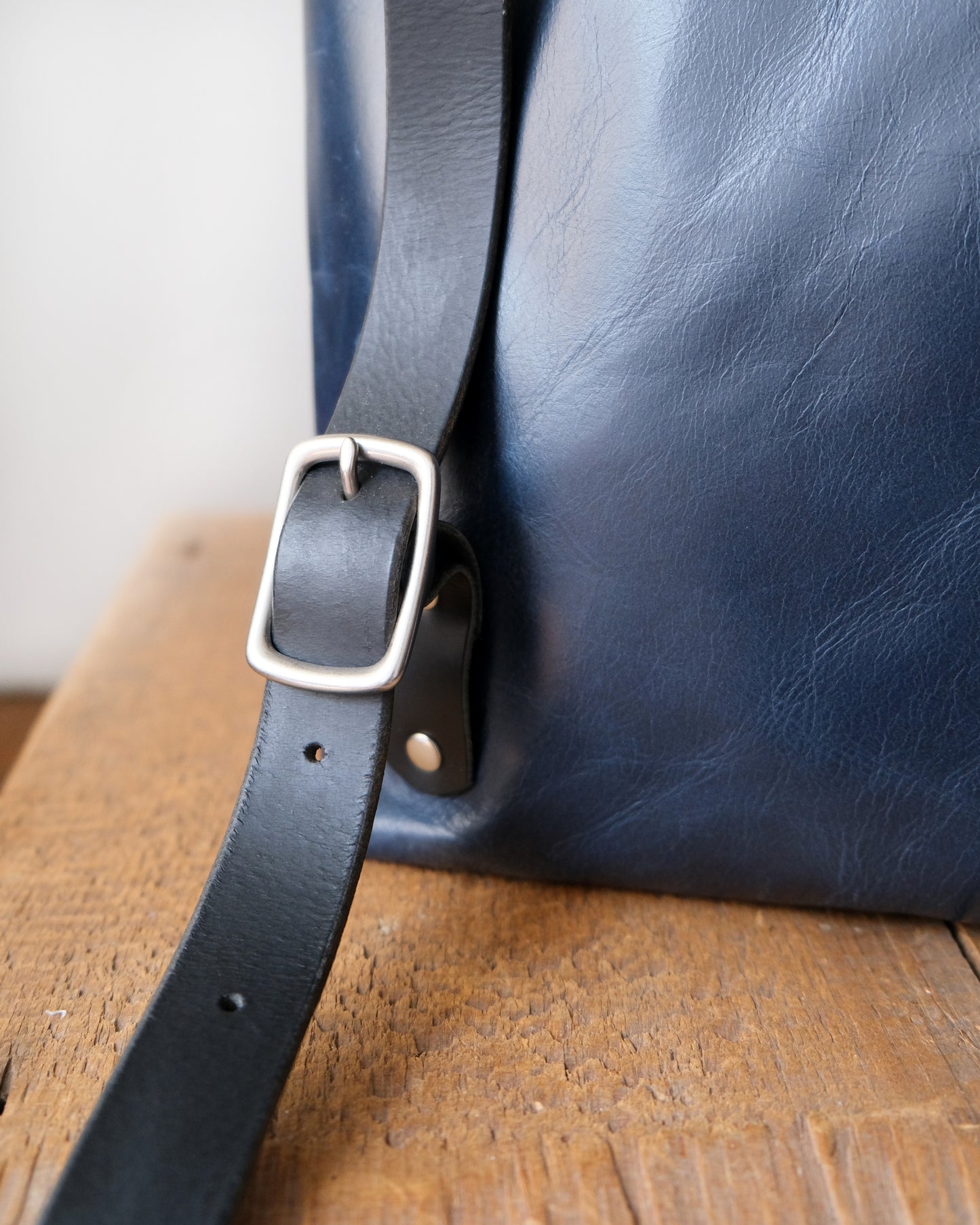 Convertible Backpack: Navy Leather (Chrome Hardware)