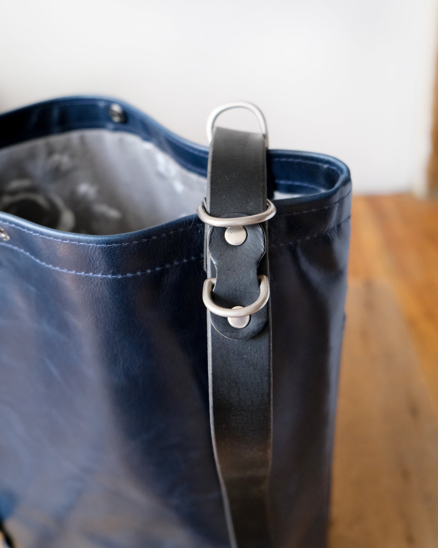 Convertible Backpack: Navy Leather (Chrome Hardware)