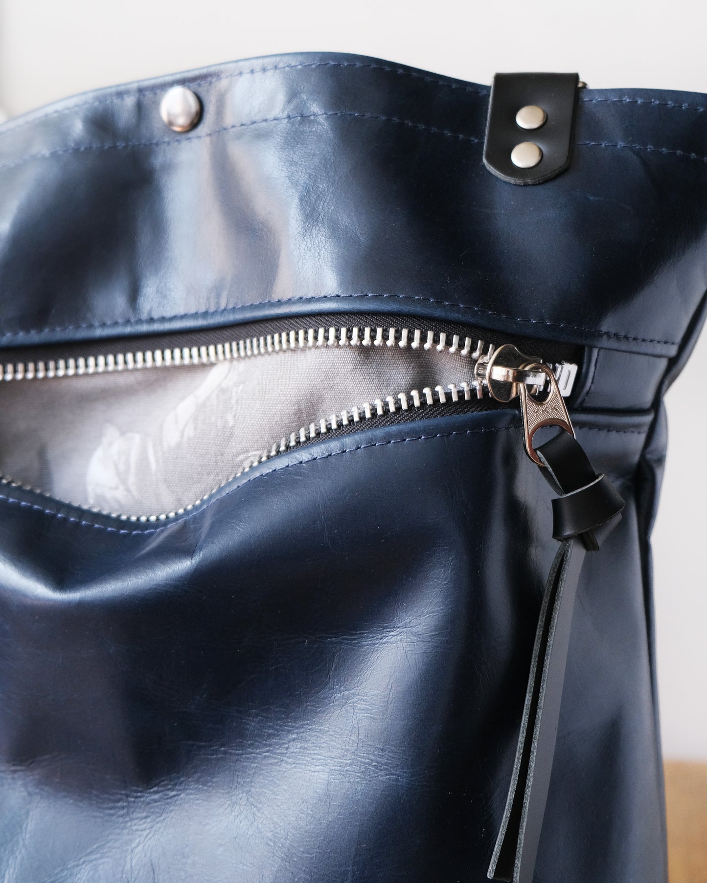 Convertible Backpack: Navy Leather (Chrome Hardware)