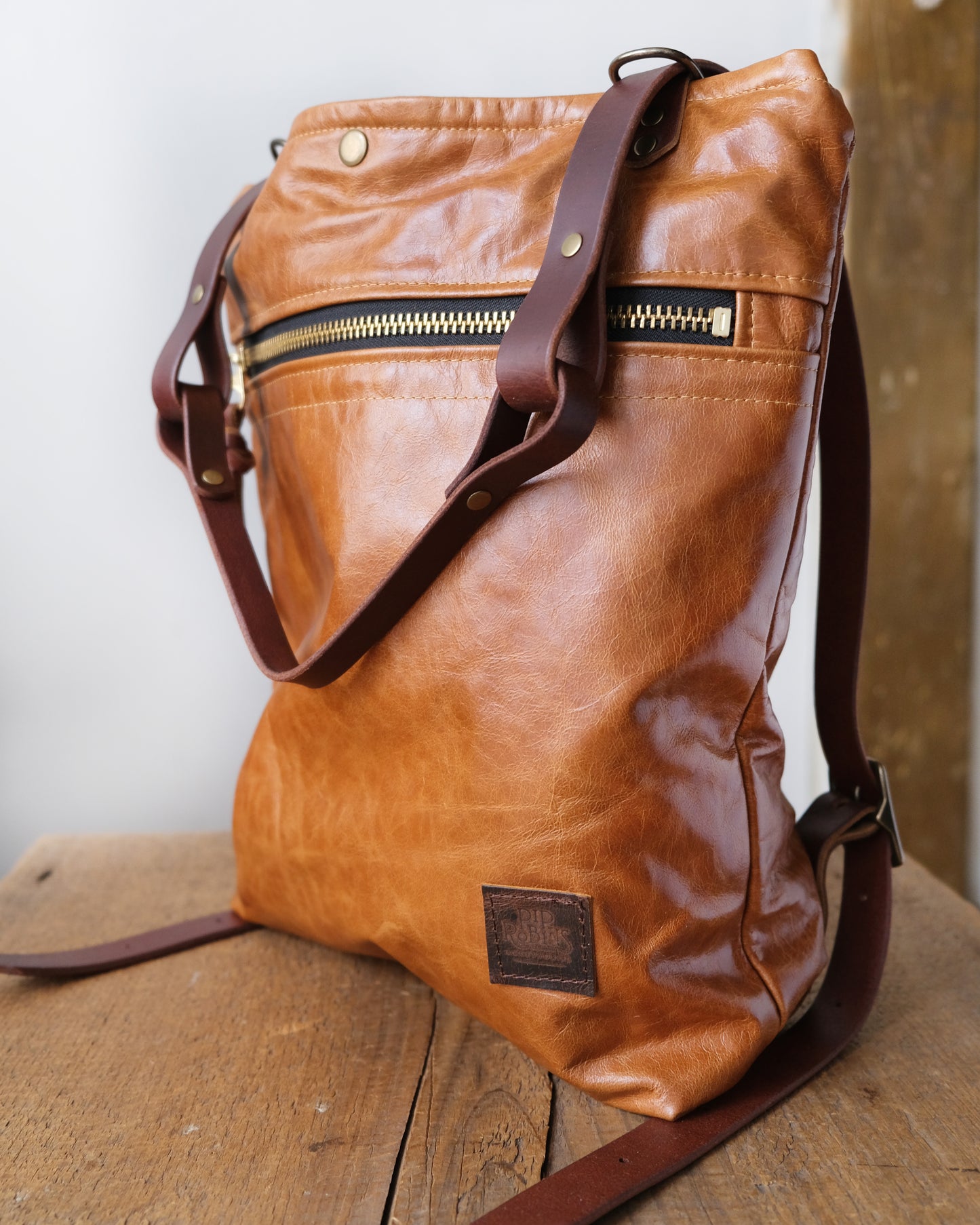 Zip-Top Convertible Backpack: Cognac Leather