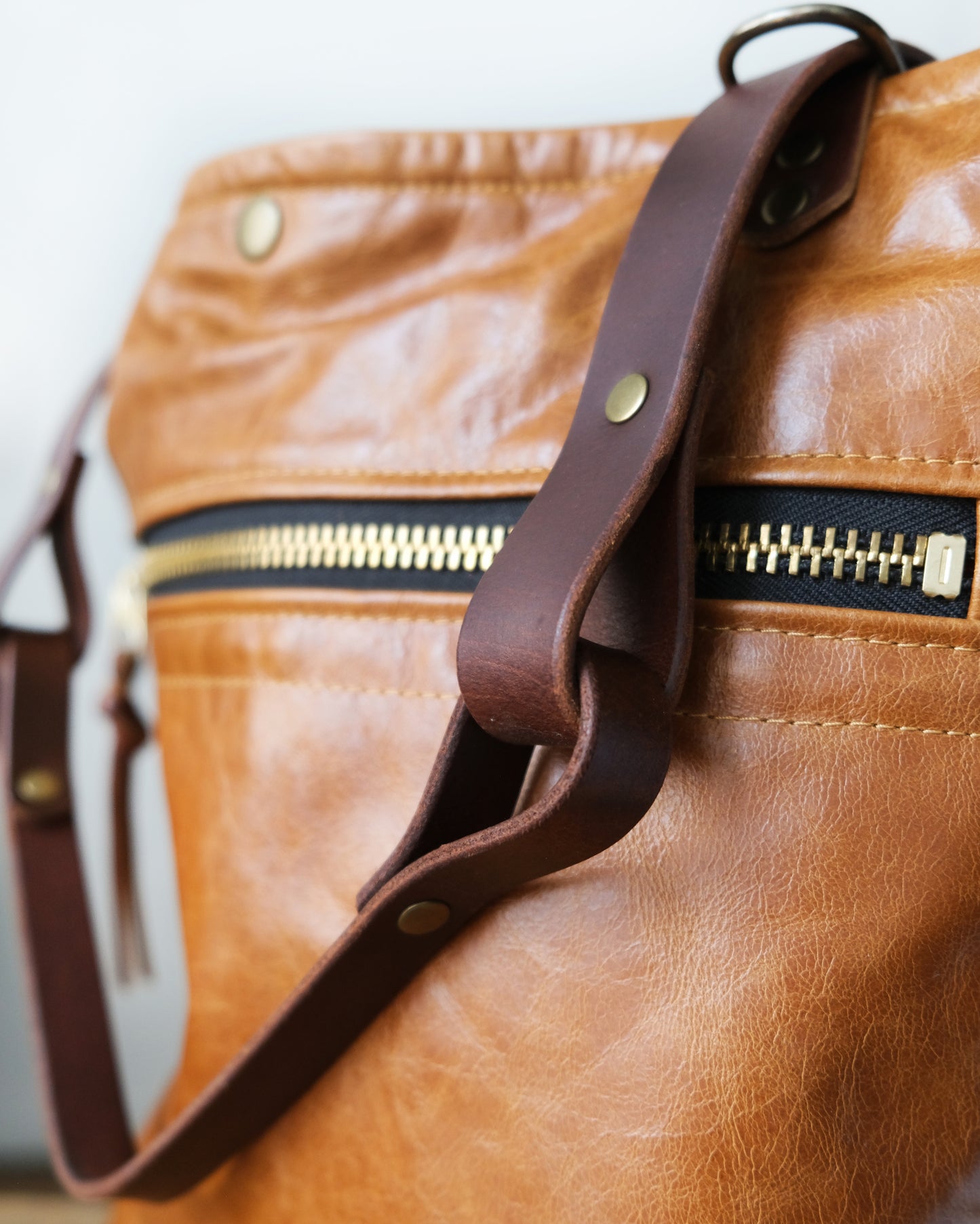 Zip-Top Convertible Backpack: Cognac Leather