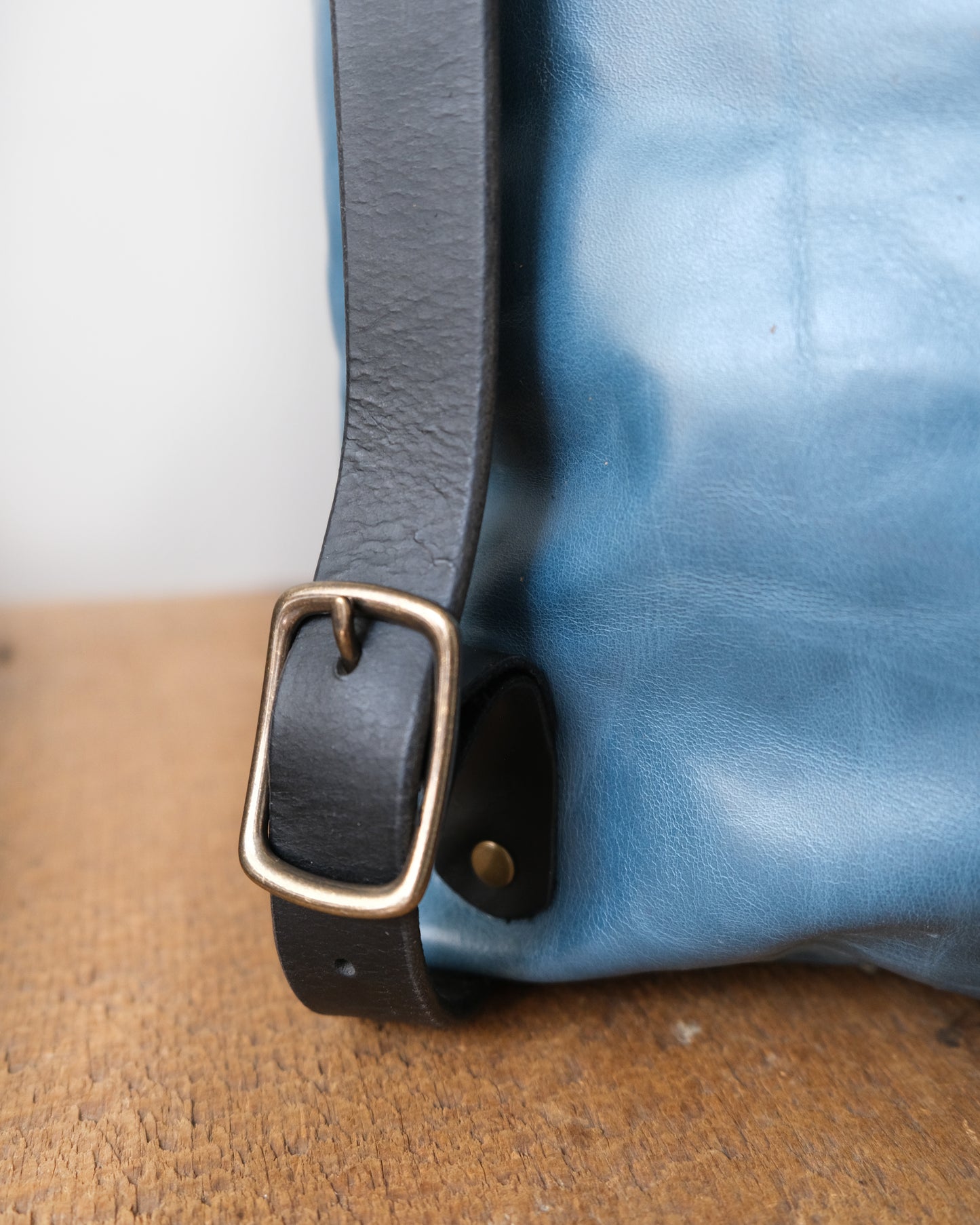 Zip-Top Convertible Backpack: Bright Blue Leather (Brass Hardware)