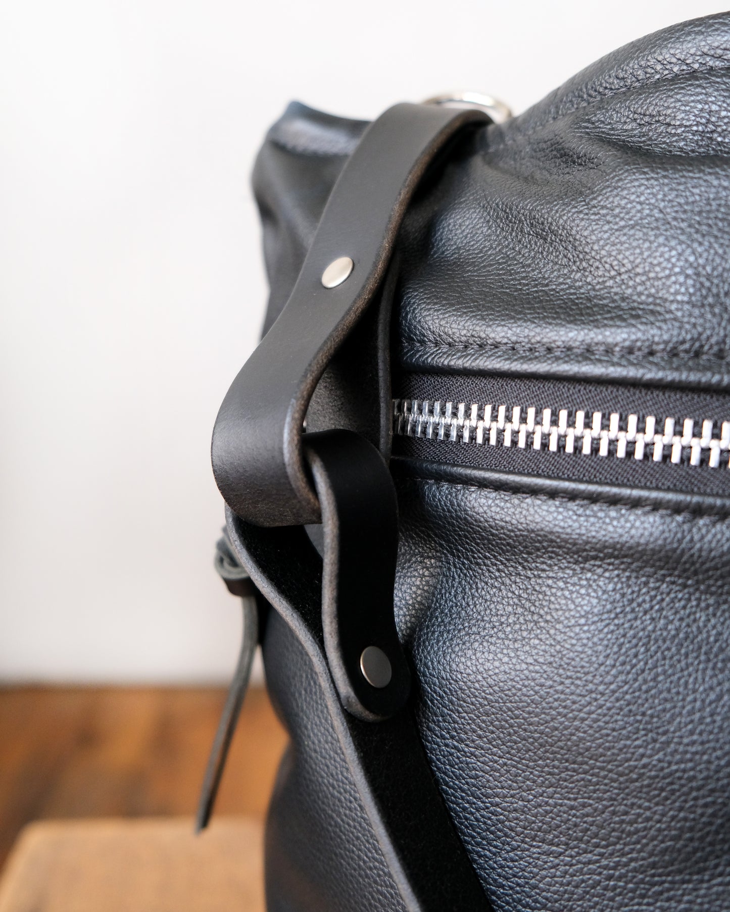 Zip-Top Convertible Backpack: Black Leather (Chrome Hardware)