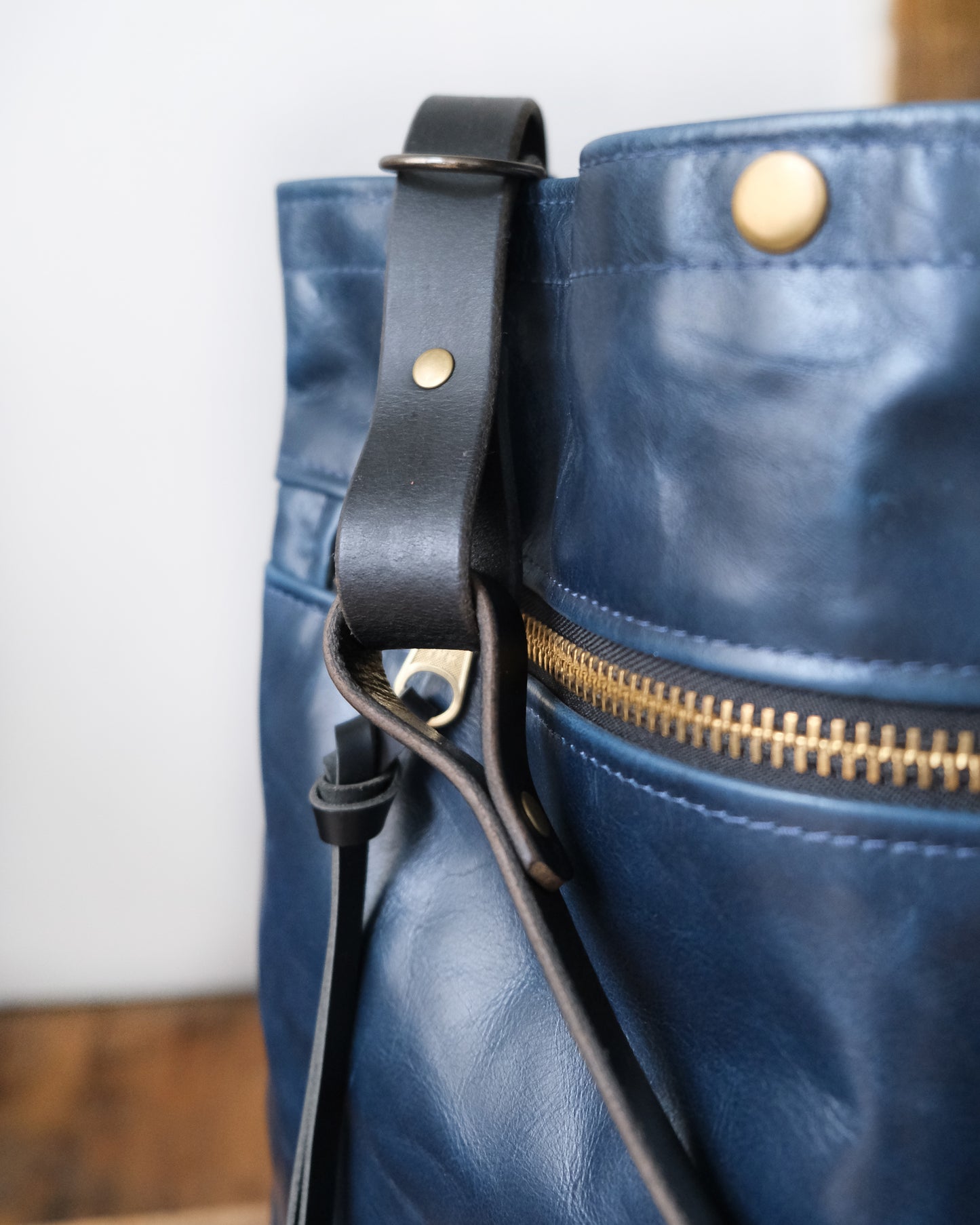 Convertible Backpack: Navy Leather (Brass Hardware)