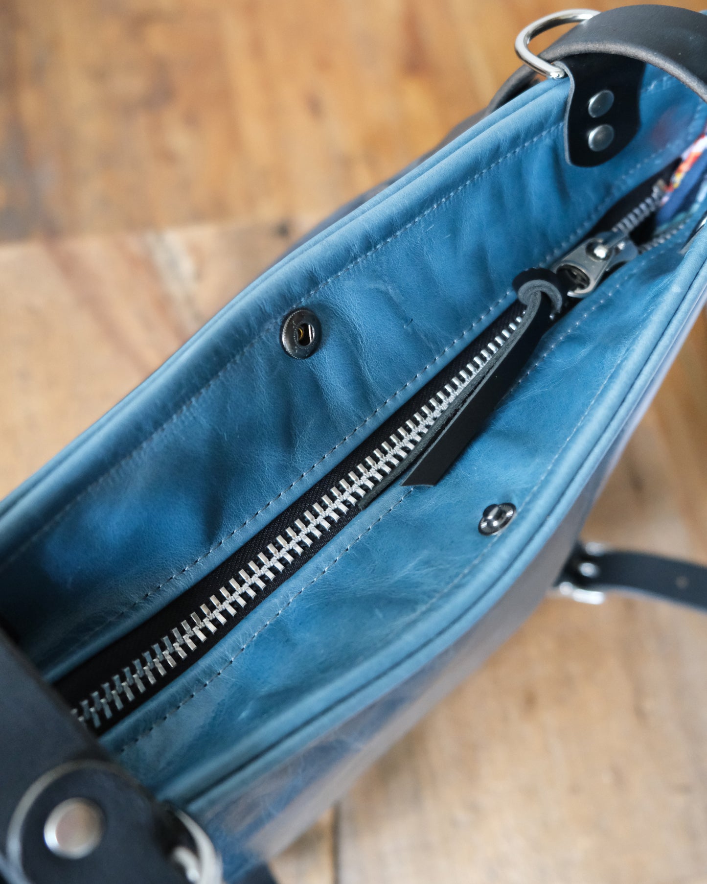 Zip-Top Convertible Backpack: Bright Blue Leather (Chrome Hardware)