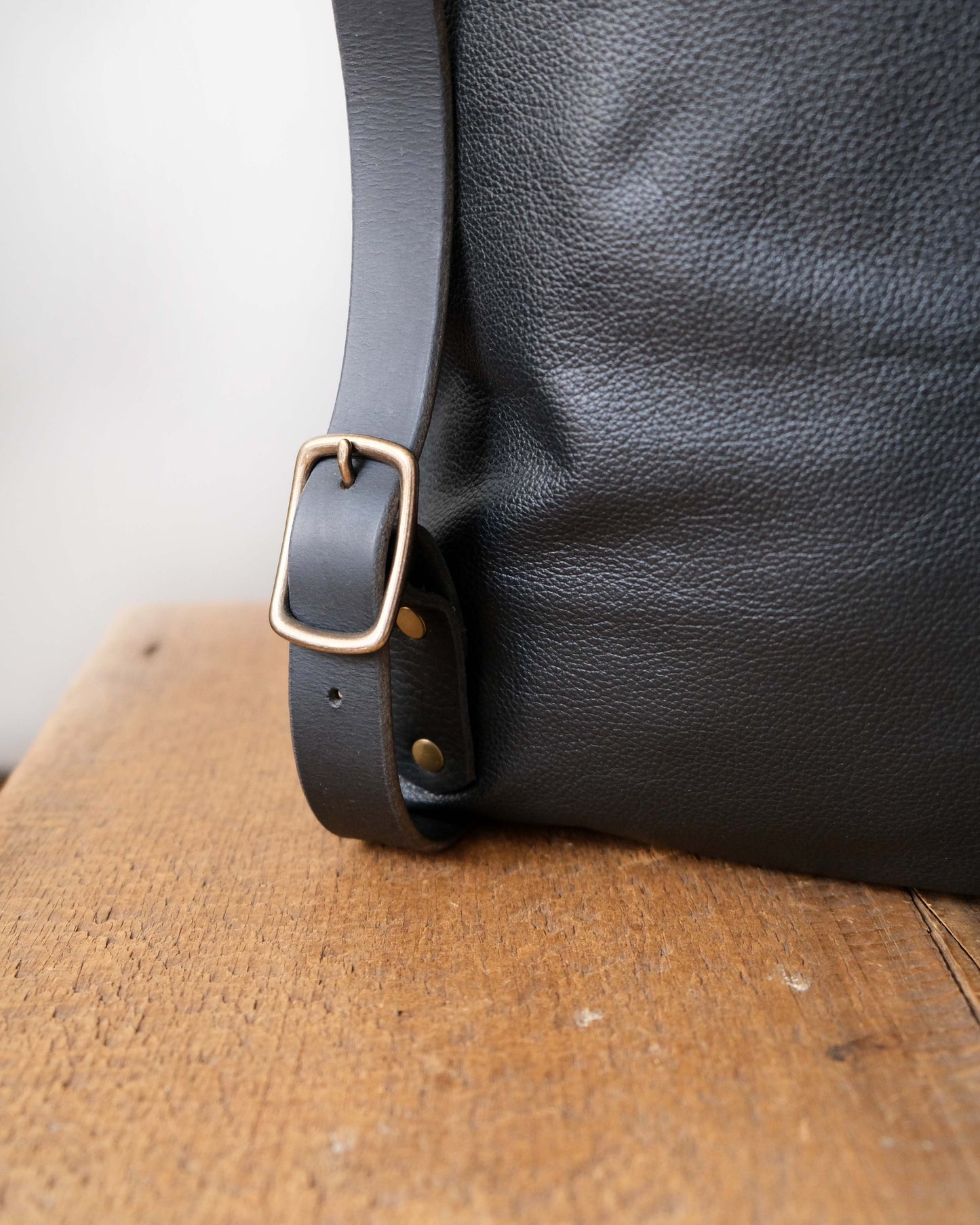 Zip-Top Convertible Backpack: Black Leather (Brass Hardware)