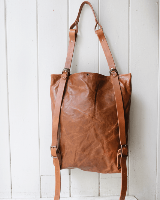 Convertible Backpack: Cognac Leather