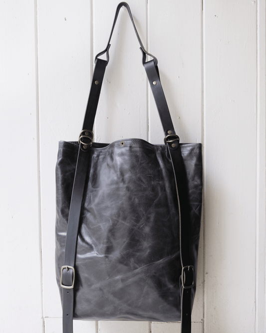 Convertible Backpack: Dark Grey Leather