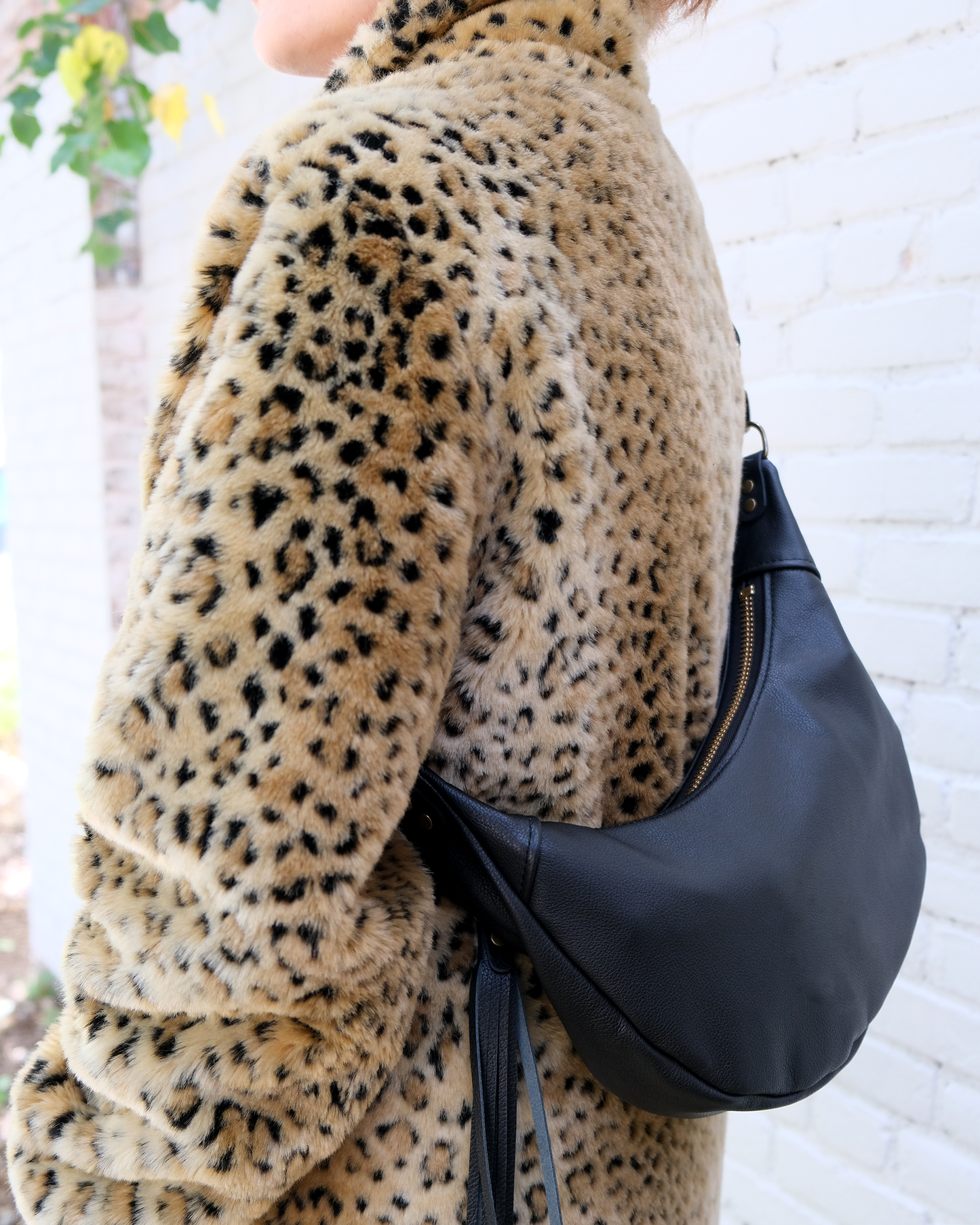 Mini Juno Bag: Black Leather and Leopard