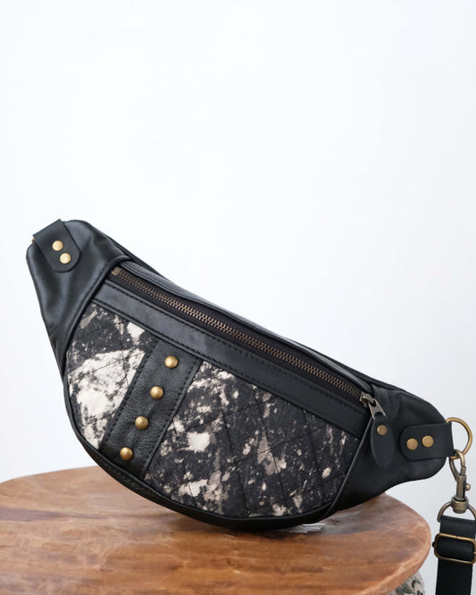 Mini Tabitha: Black Leather, Brass & Bleached Denim IV