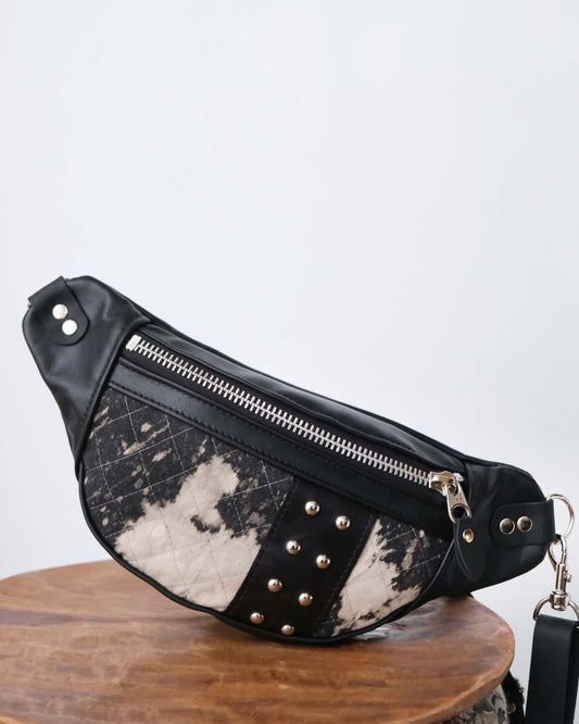 Mini Tabitha: Black Leather, Silver & Bleached Denim VI