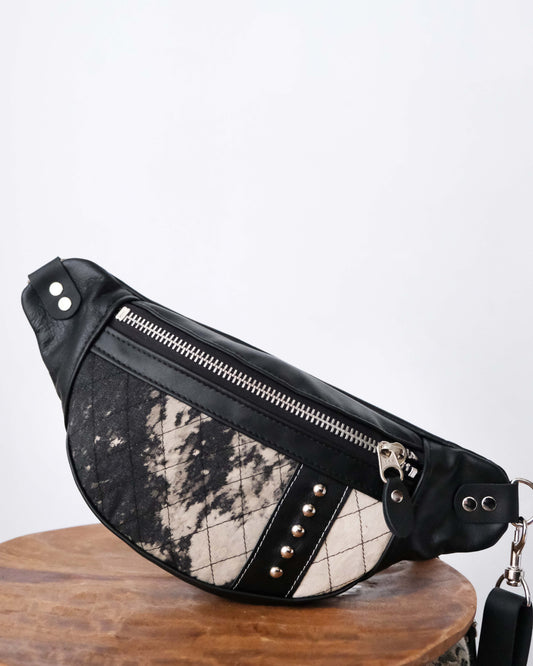 Mini Tabitha: Black Leather, Silver & Bleached Denim VII