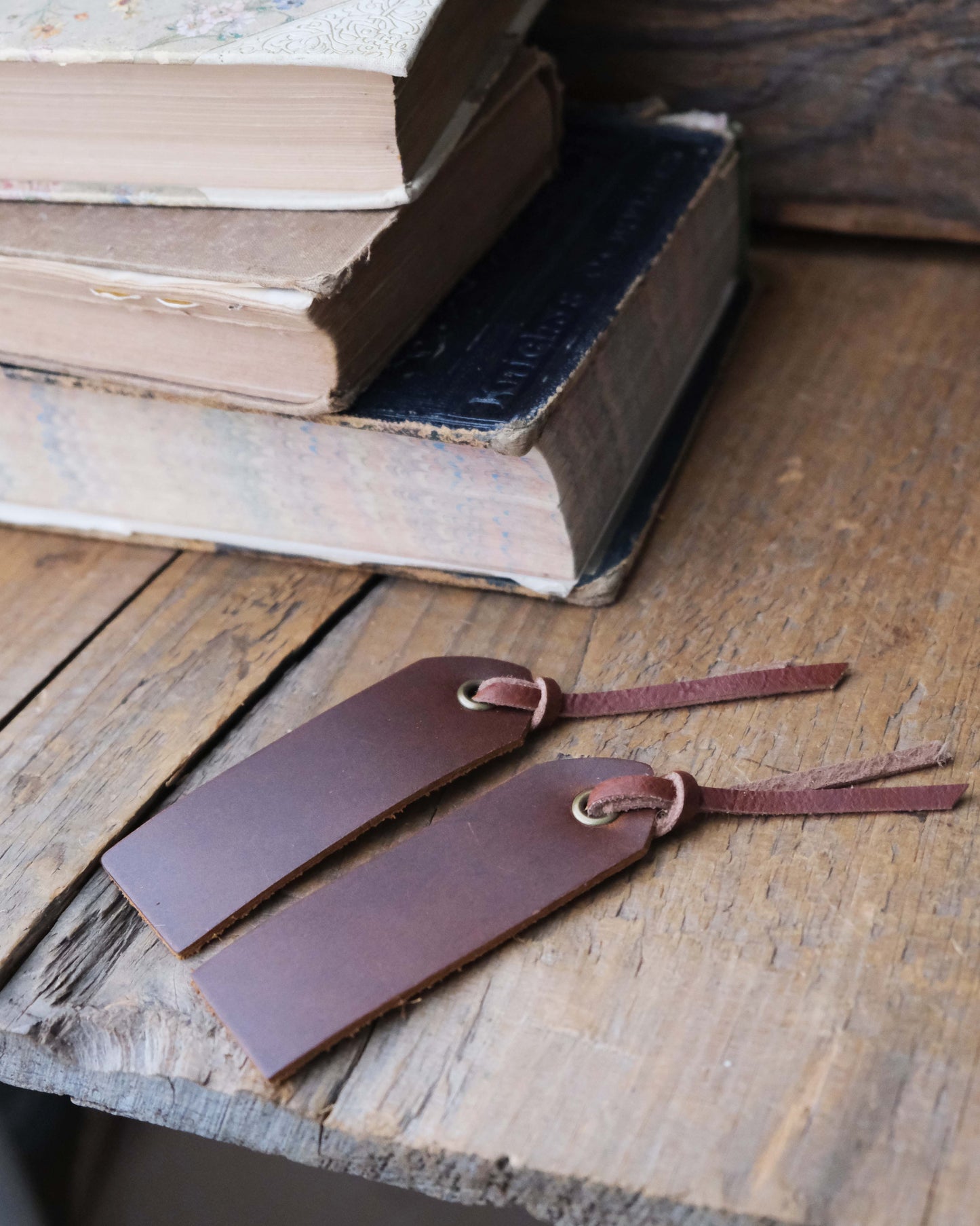 PAIR of Leather Bookmarks: Pointed Top