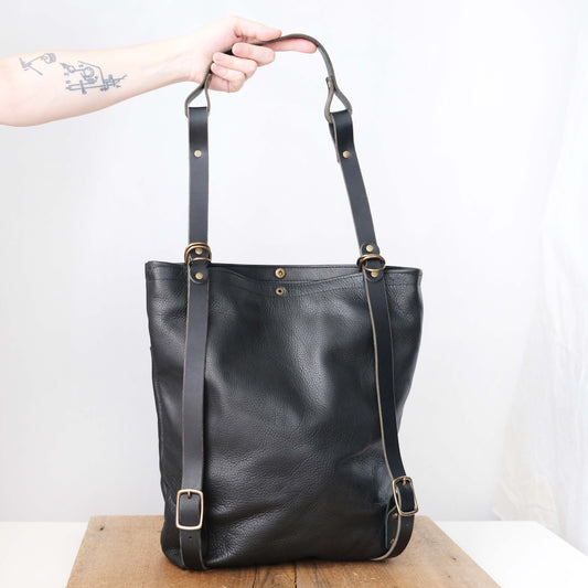 Convertible Backpack: Black Leather
