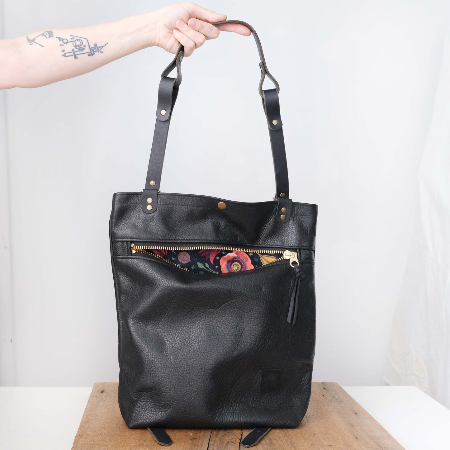 Convertible Backpack: Black Leather