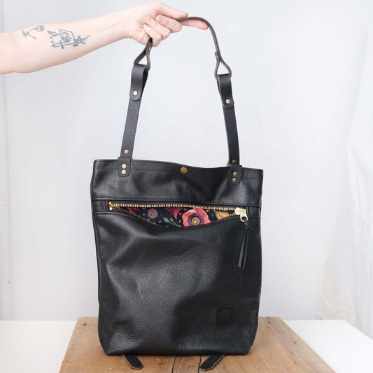 Convertible Backpack: Black Leather