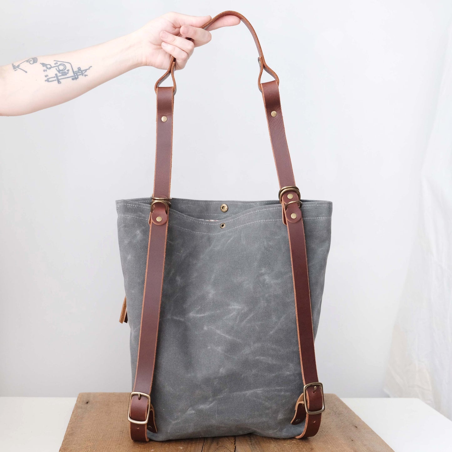 Convertible Backpack: Charcoal Waxed Canvas