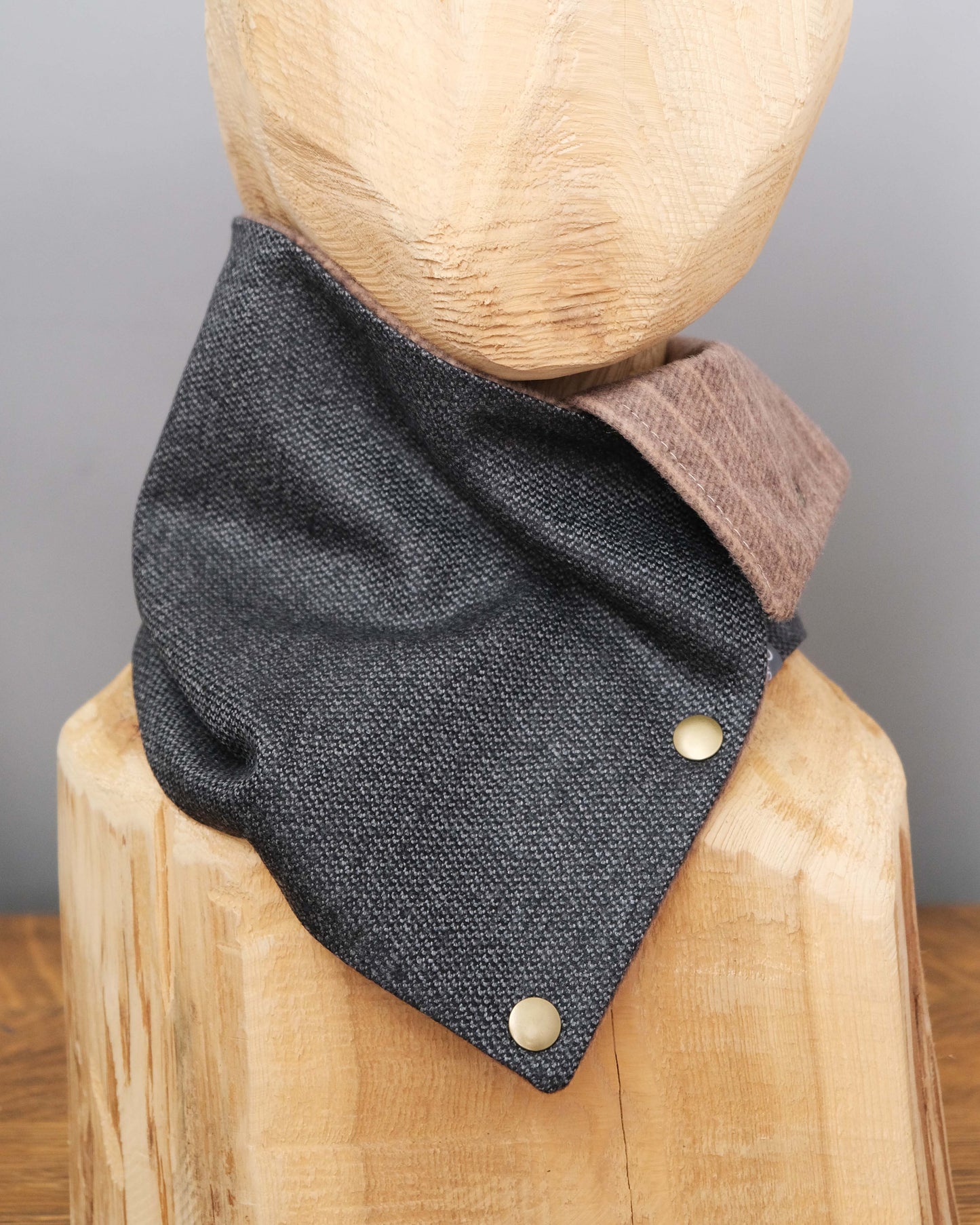 Cashmere Snap Cowl Scarf: Grey and Camel Pinstripe