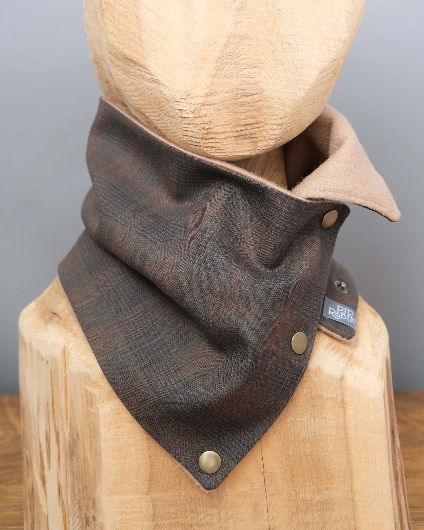 Cashmere Snap Cowl Scarf: Olive and Camel