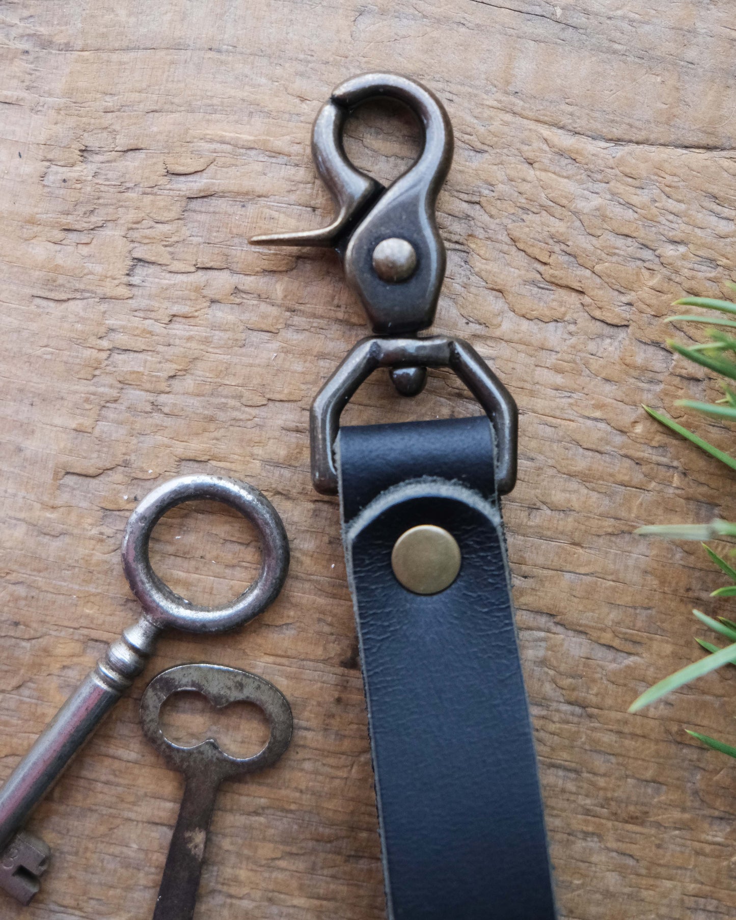 Leather Keychain with Solid Brass Swivel Clip