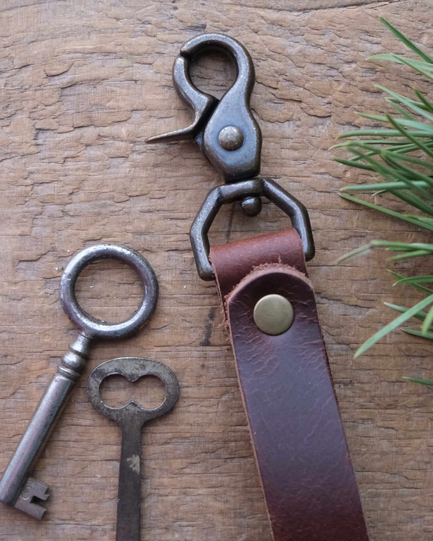 Leather Keychain with Solid Brass Swivel Clip