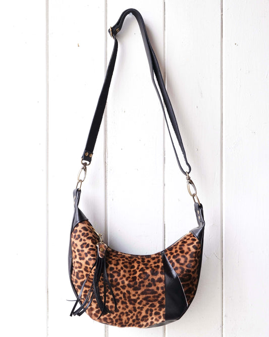 Mini Juno Bag: Leopard and Black Leather