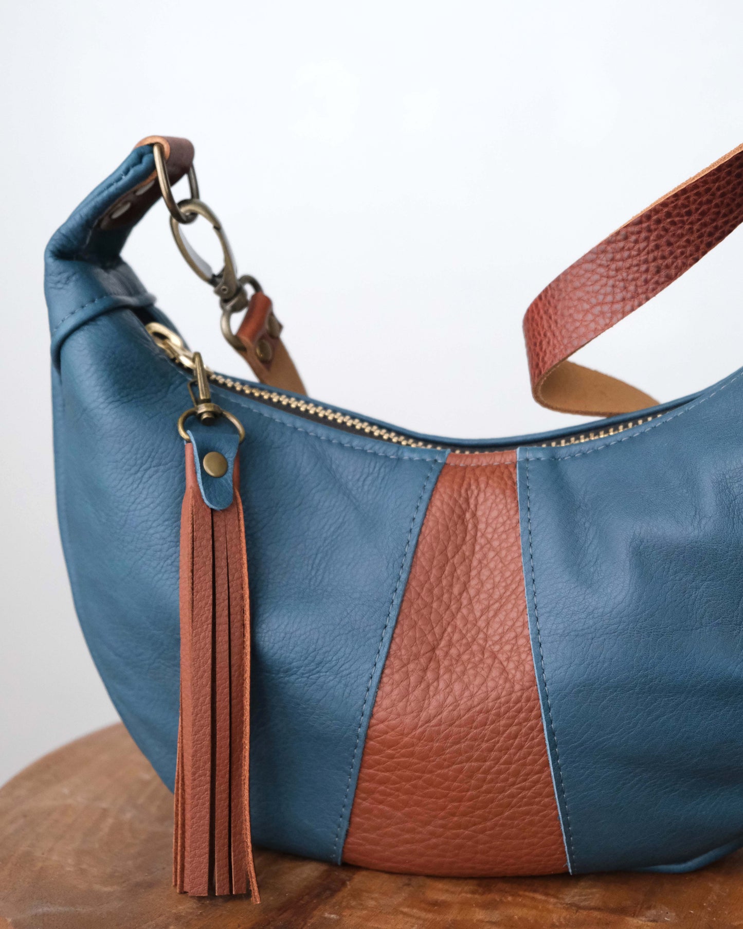 Mini Juno Bag: Blue and Brown