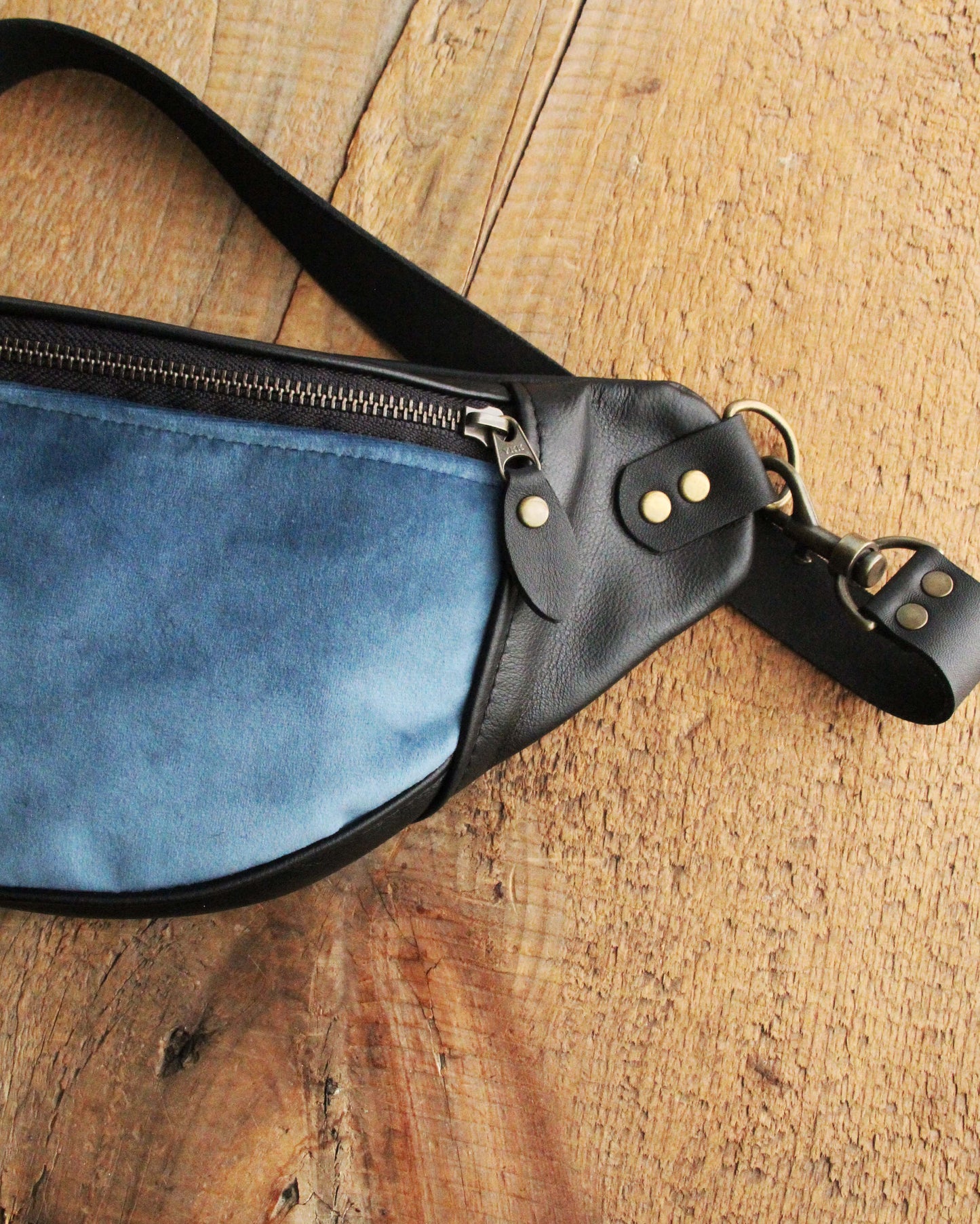 Mini Tabitha: Softest Blue with Black Leather