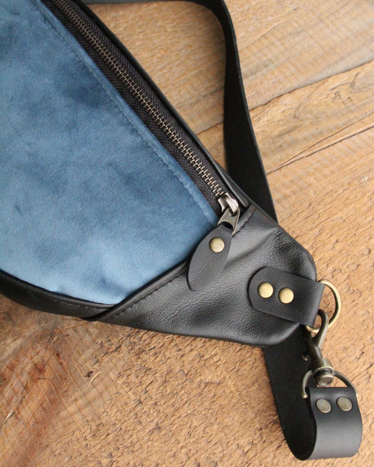 Mini Tabitha: Softest Blue with Black Leather