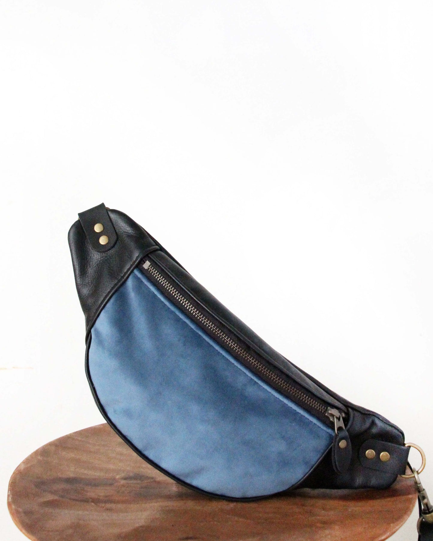 Mini Tabitha: Softest Blue with Black Leather