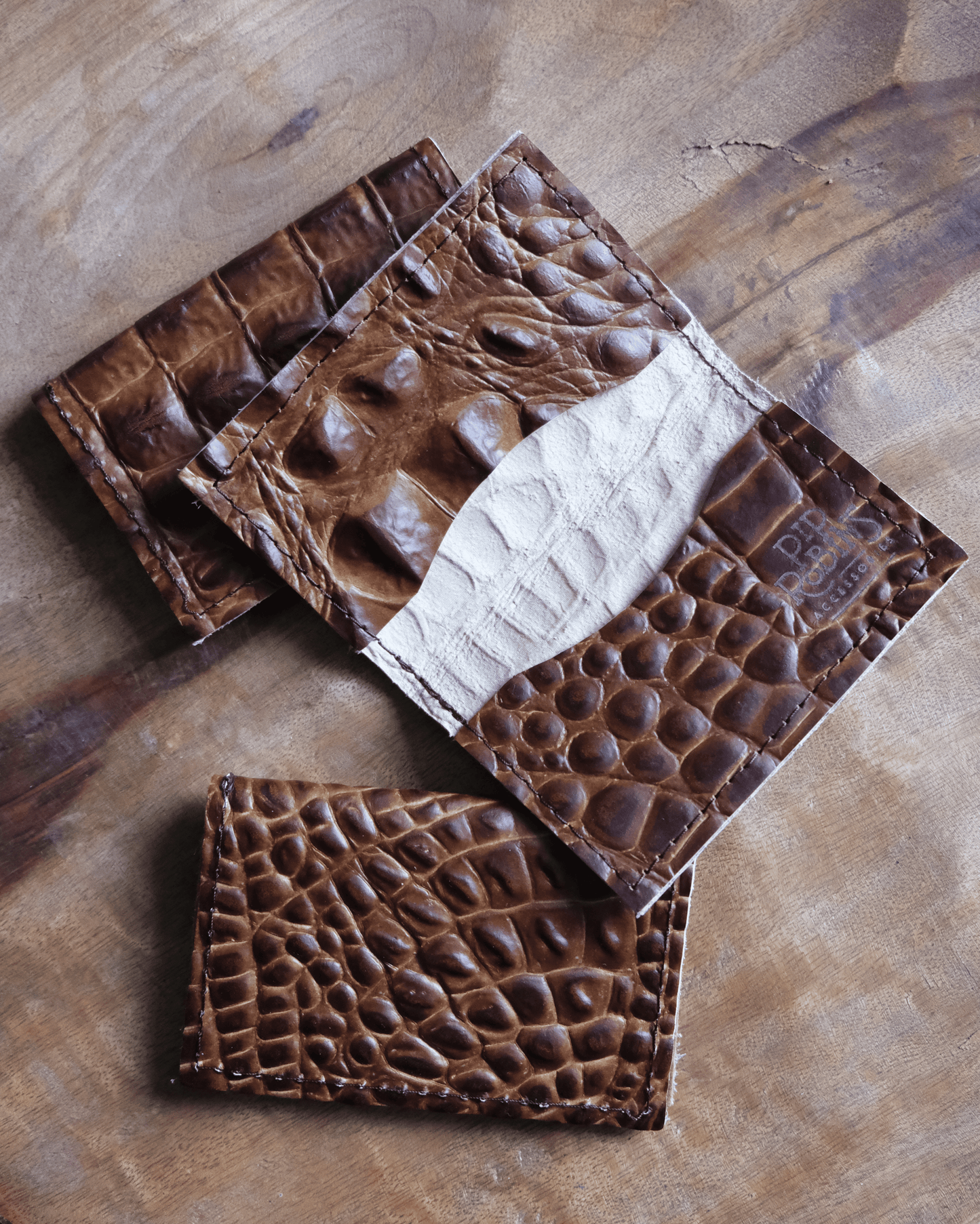 Leather Bifold Wallet: Cognac Croc