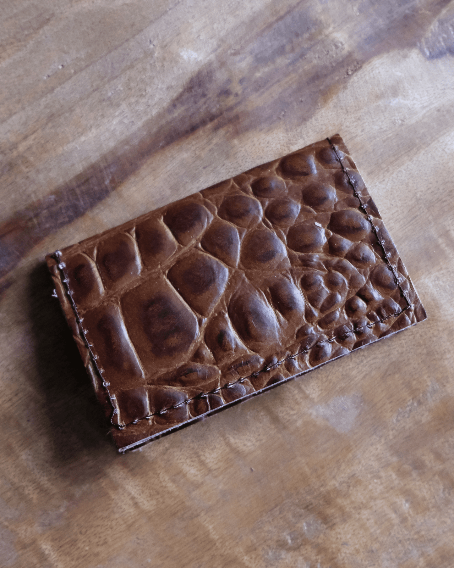 Leather Bifold Wallet: Cognac Croc