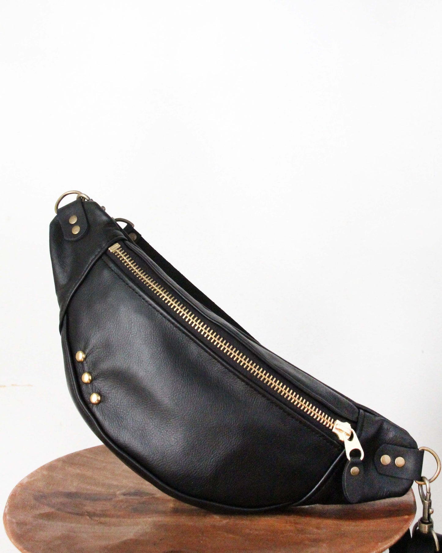 Tabitha Bag: Black  & Gold Studs