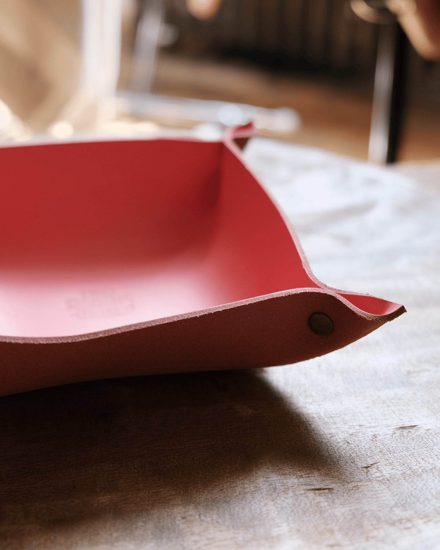 Leather Valet / Dice Tray: Coral