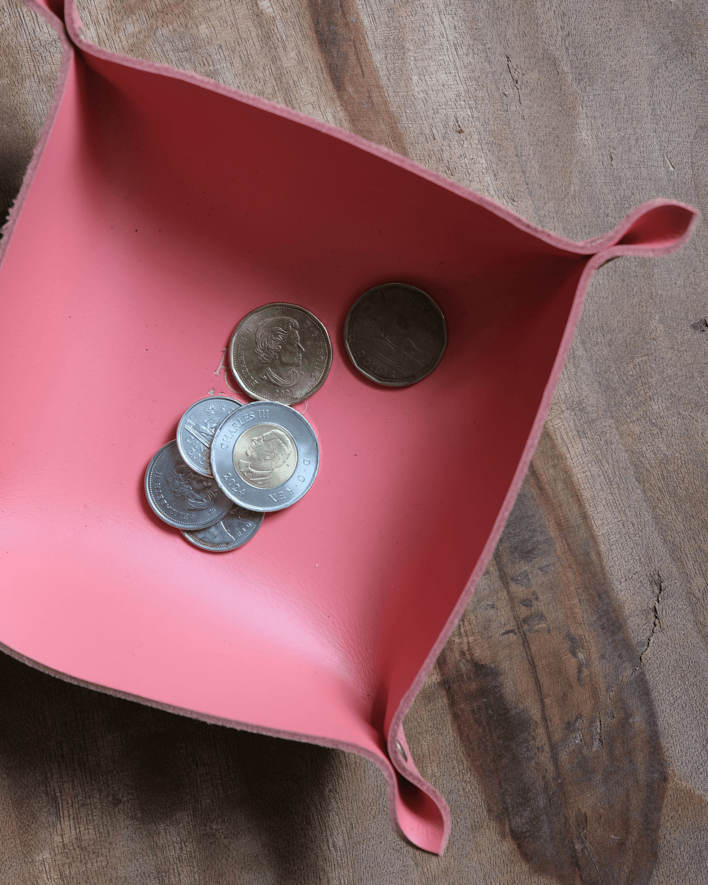 Leather Valet / Dice Tray: Coral