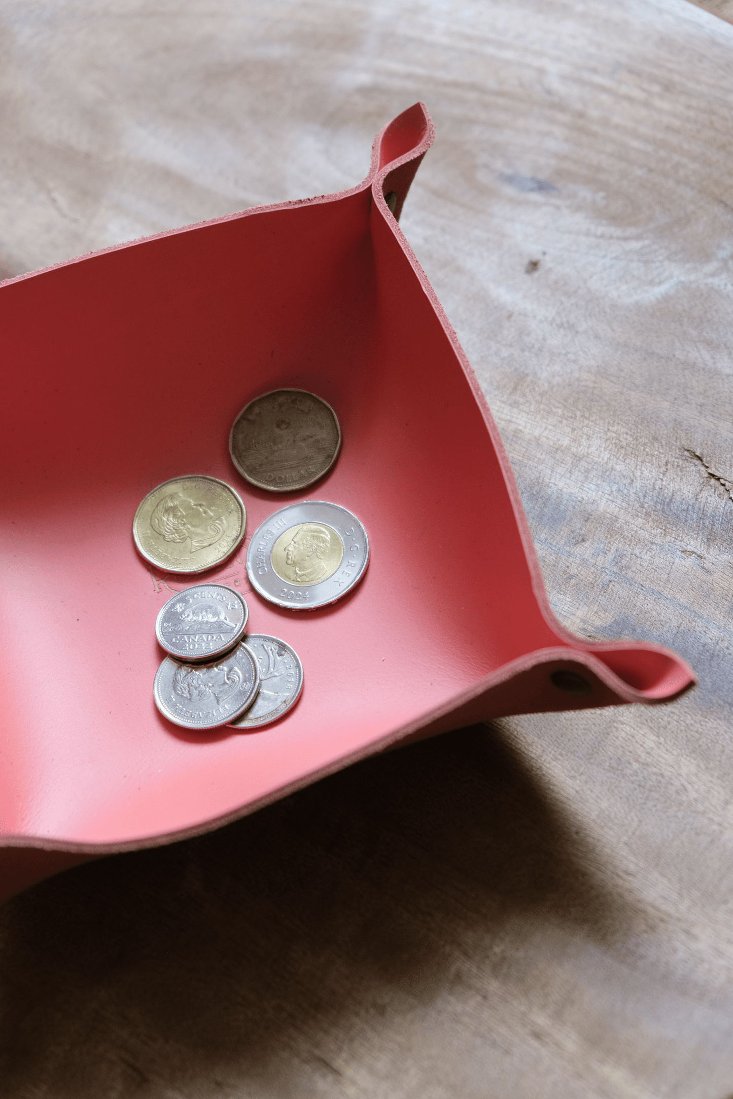 Leather Valet / Dice Tray: Coral