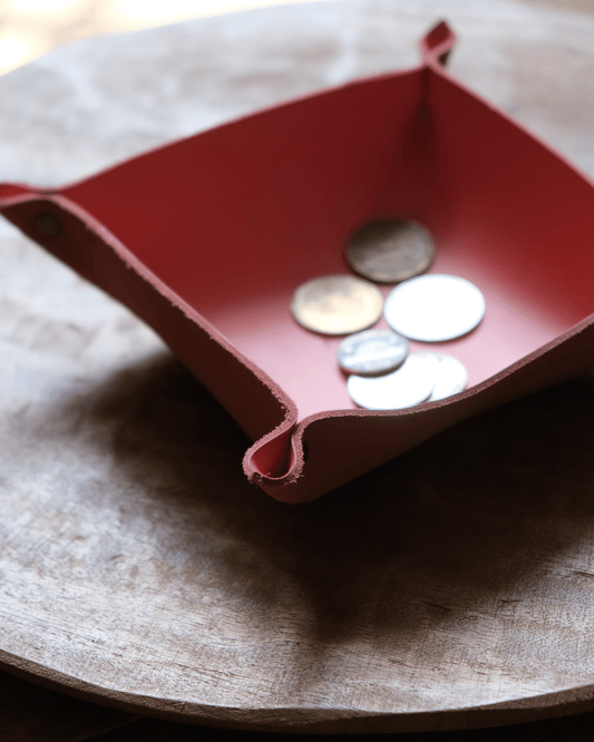 Leather Valet / Dice Tray: Coral
