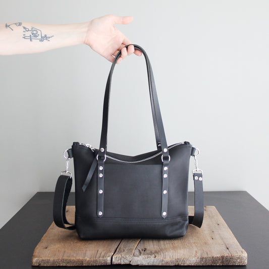 Mini Leighton Tote: Black and Silver with Libs Elliott Lining